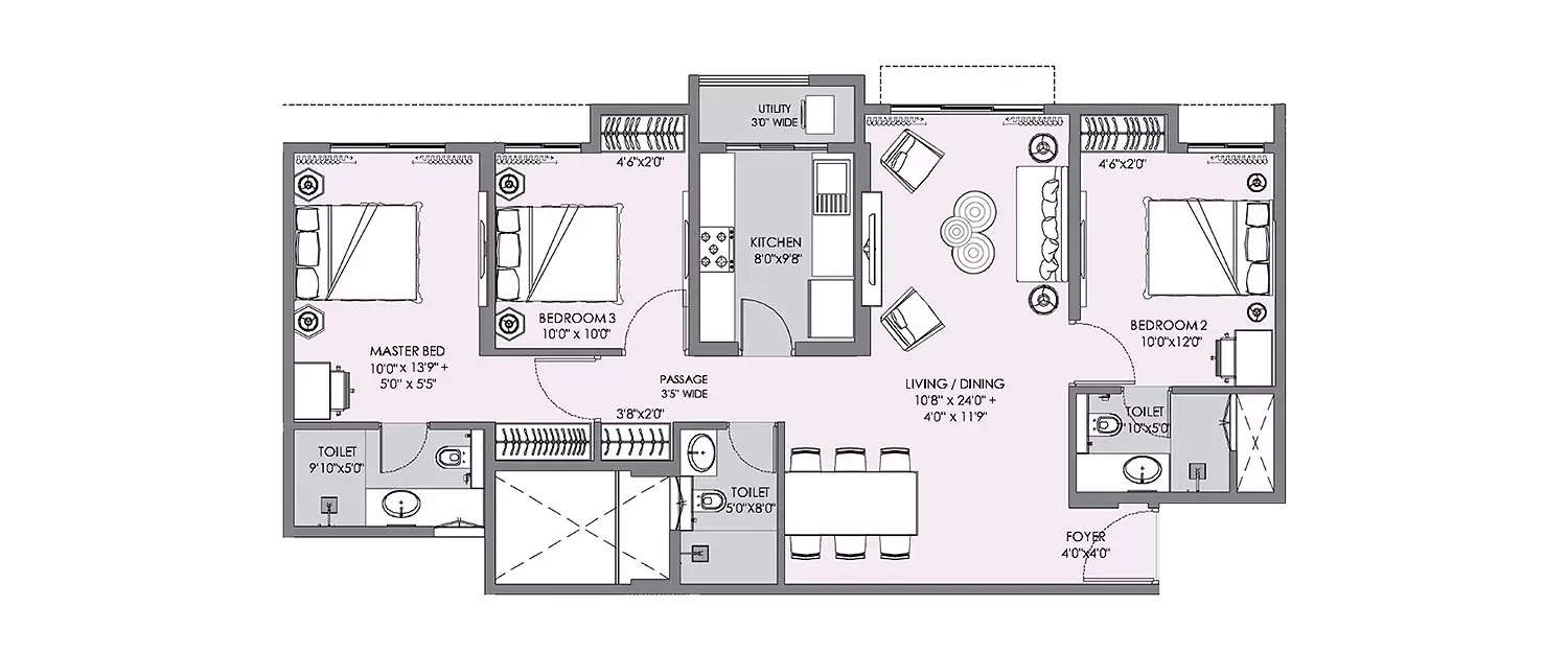 Floor plan for 3 BHK