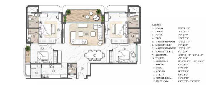 Lodha Acenza Andheri - Floor plan 4 BHK 2055 Sq.ft