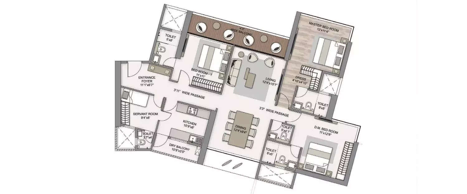 Floor plan for 3 BHK