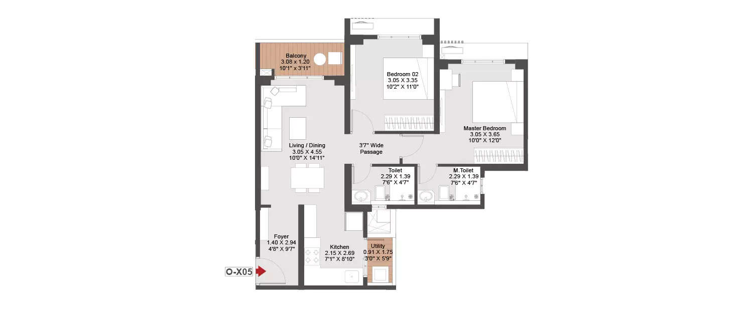 Floor plan for 2 BHK