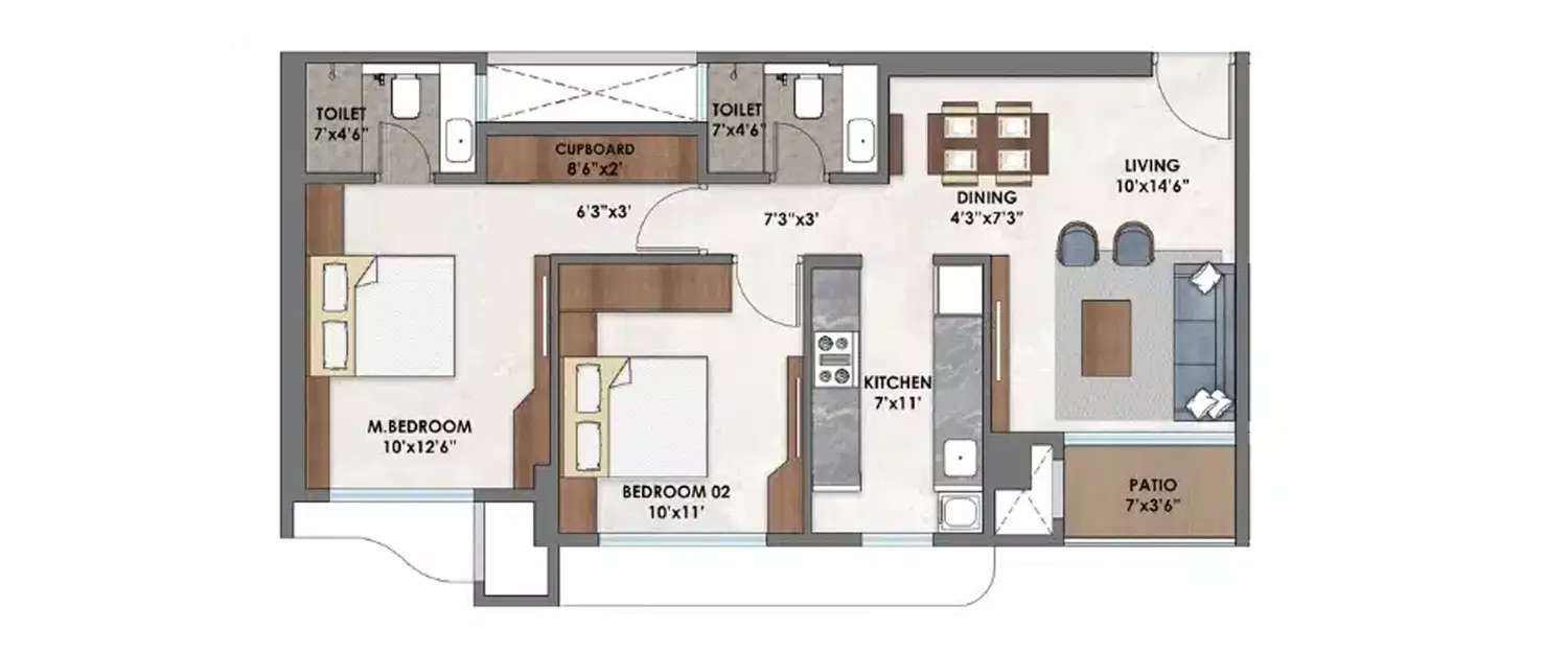 Floor plan for 2 BHK