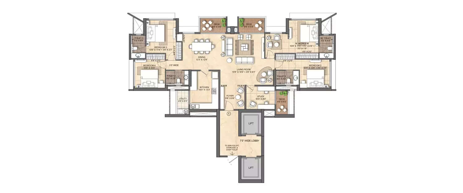 Floor plan for 4 BHK