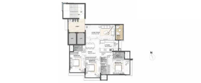 Arkade Aura Santacruz - Floor plan 3 BHK 1254 Sq.ft