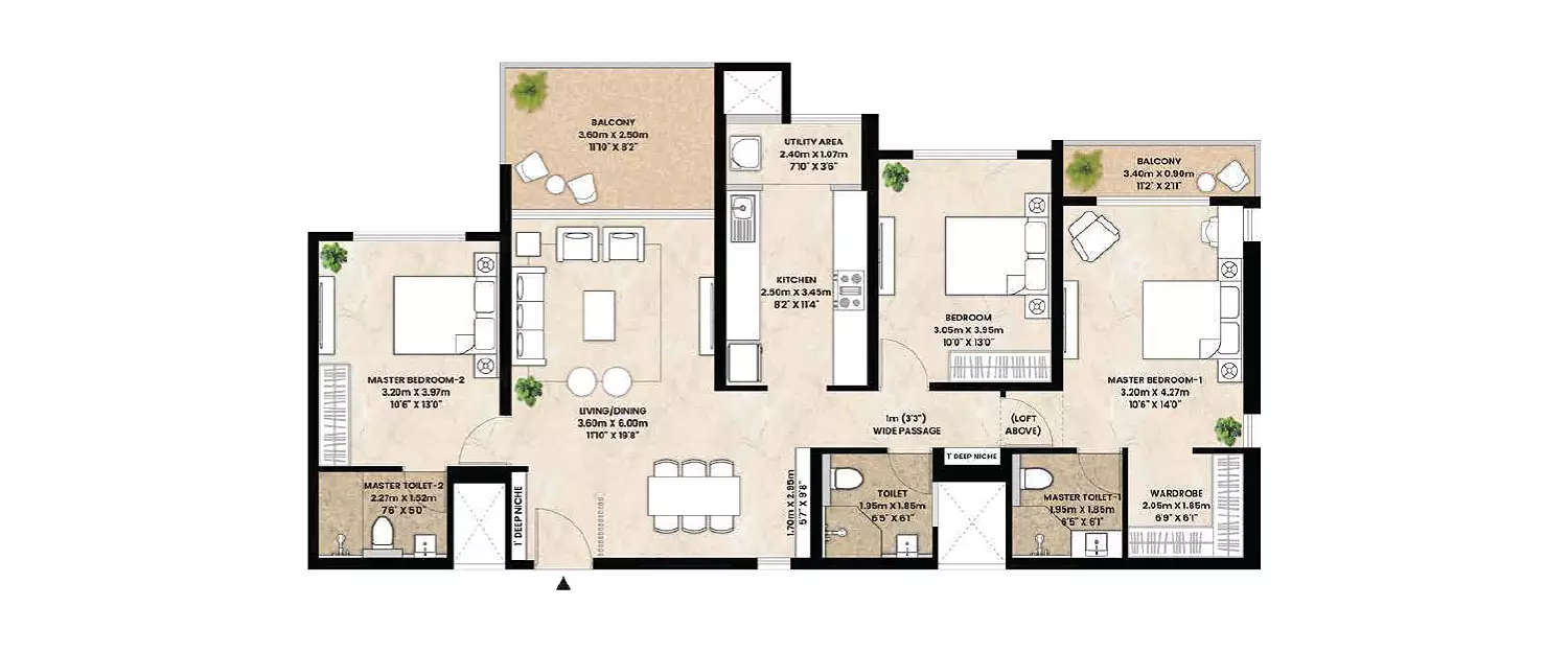 Floor plan for 3 BHK
