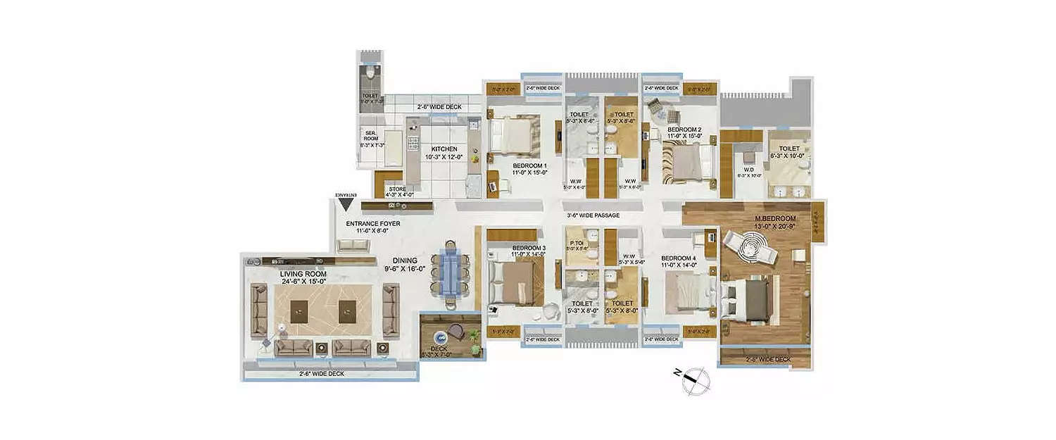 Floor plan for 5 BHK
