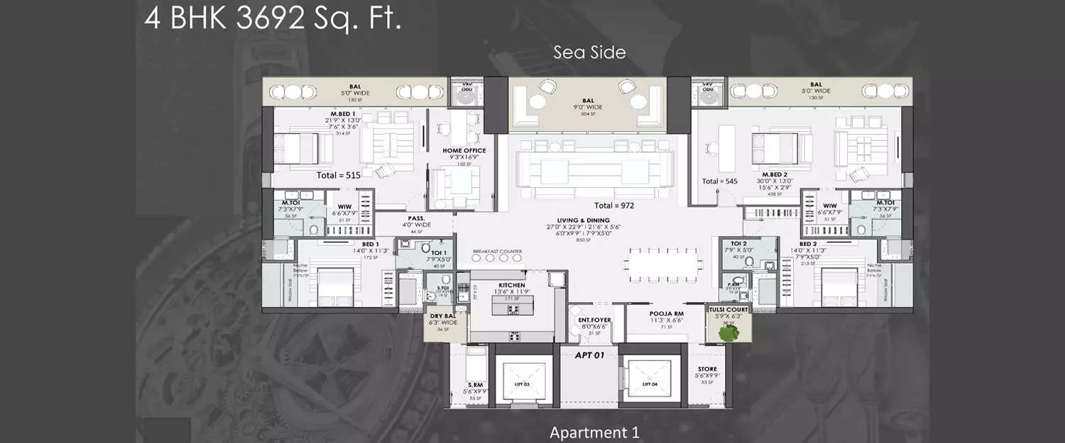 Floor plan for 4 BHK