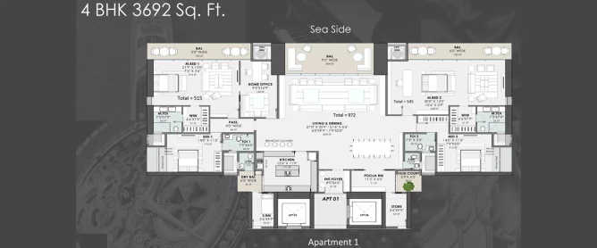 Sugee Marina Bay Worli - Floor plan 4 BHK 3692 Sq.ft