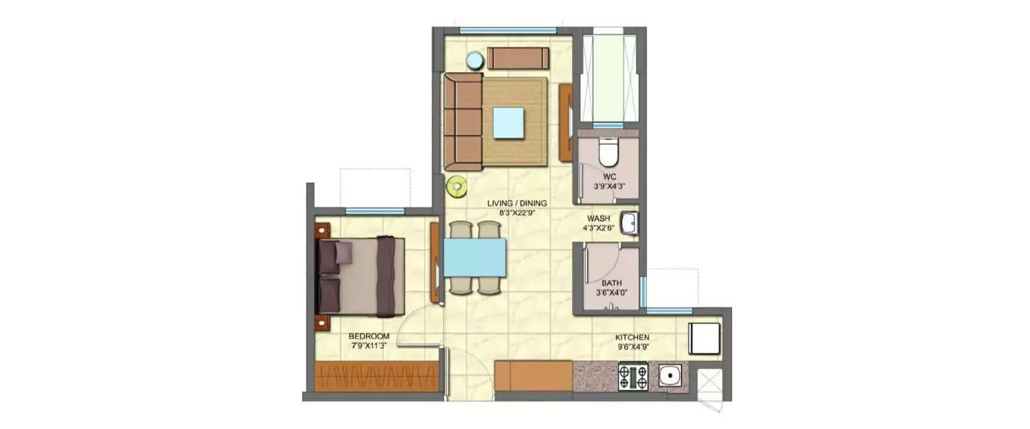 Floor plan for 1 BHK