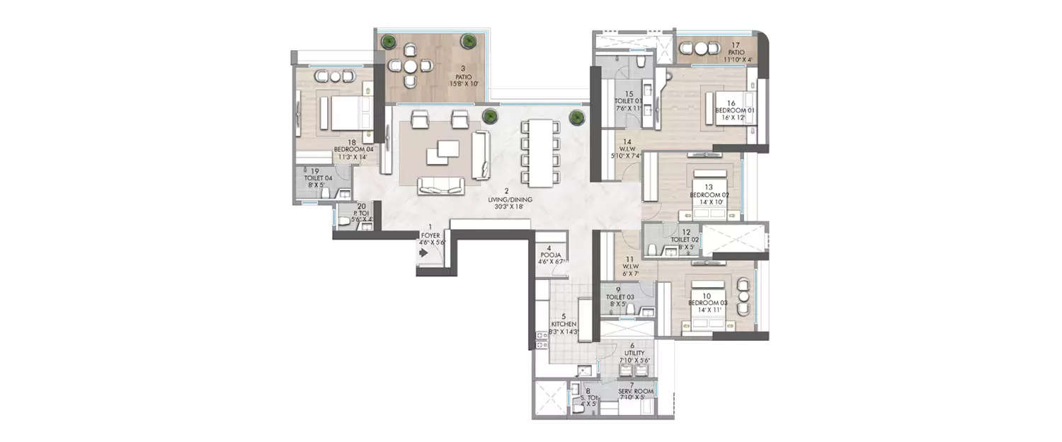 Floor plan for 4 BHK