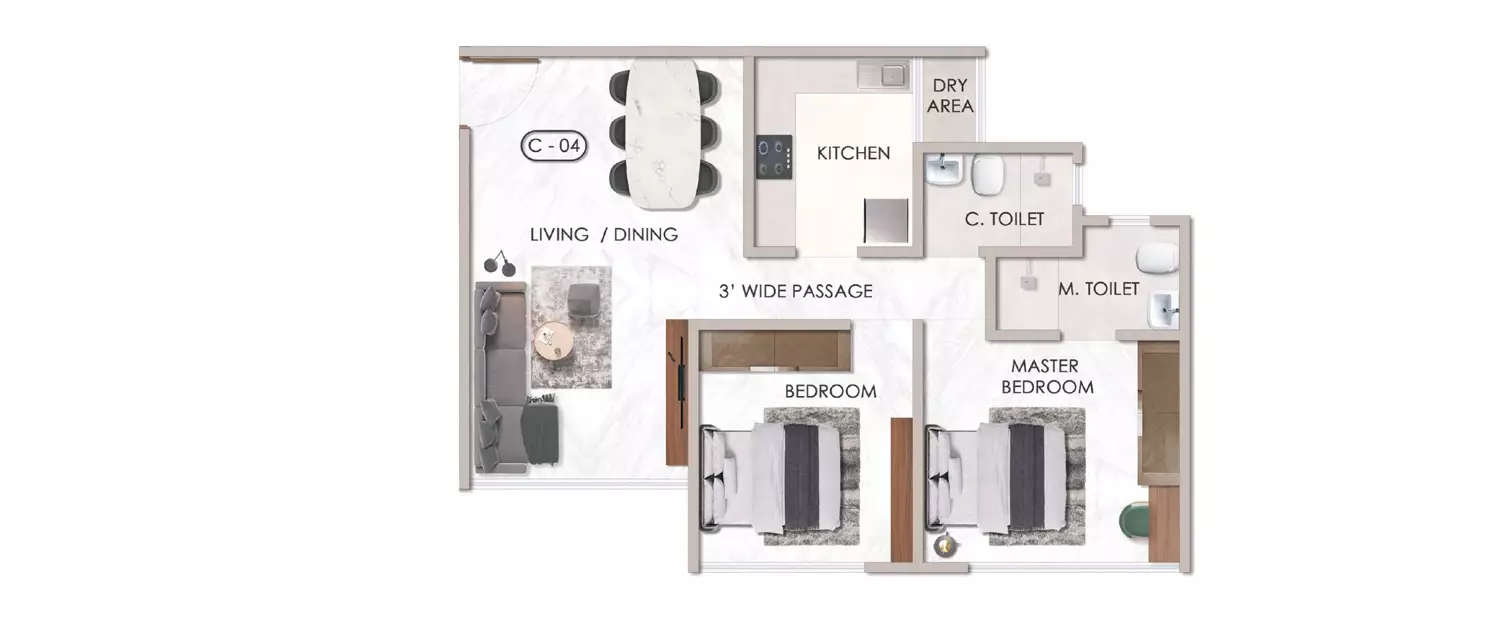 Floor plan for 2 BHK