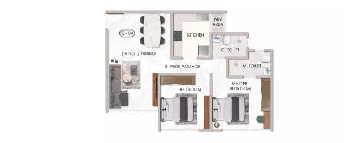 Sheth Chunabhatti Sion - Floor plan 2 BHK 697 Sq.ft