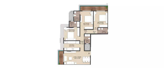 Platinum Oceanic Khar - Floor plan 3 BHK 1100 Sq.ft