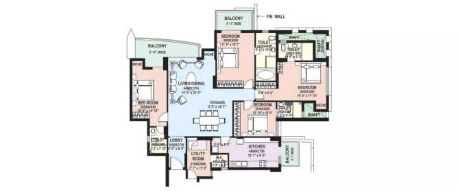 DLF The Belaire Sector 54 Gurgaon - Floor plan 4 BHK 2704 Sq.ft