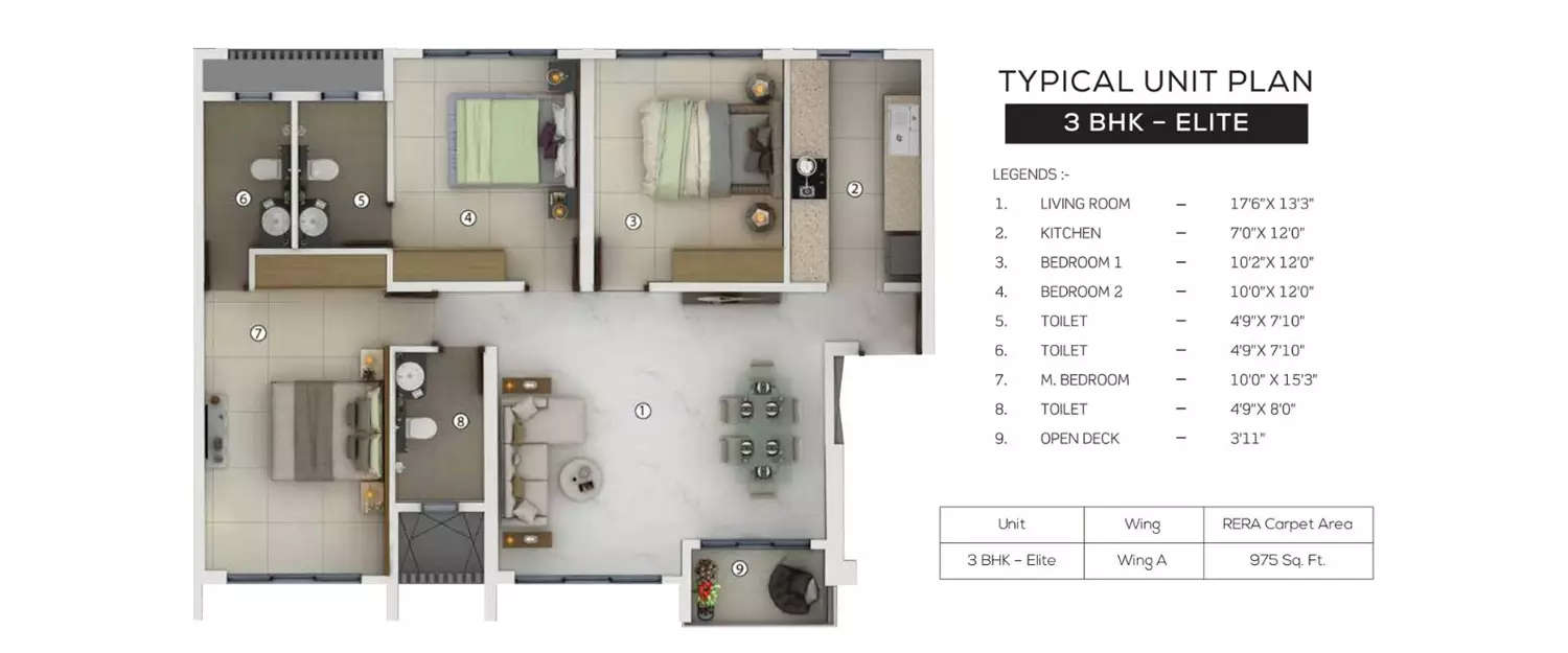 Floor plan for 3 BHK