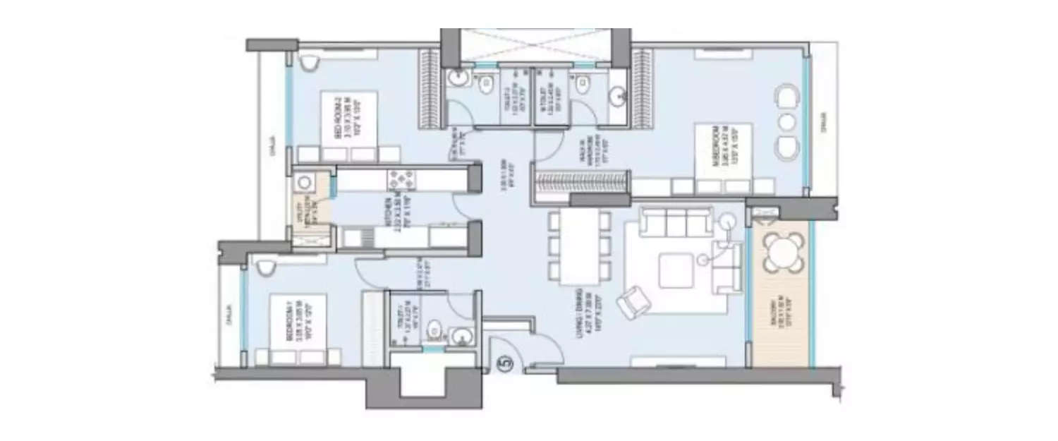 Floor plan for 3 BHK