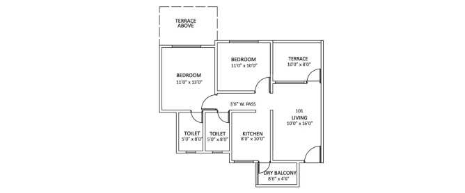 Kolte Patil Umang Premiere Wagholi - Floor plan 2 BHK 965 Sq.ft