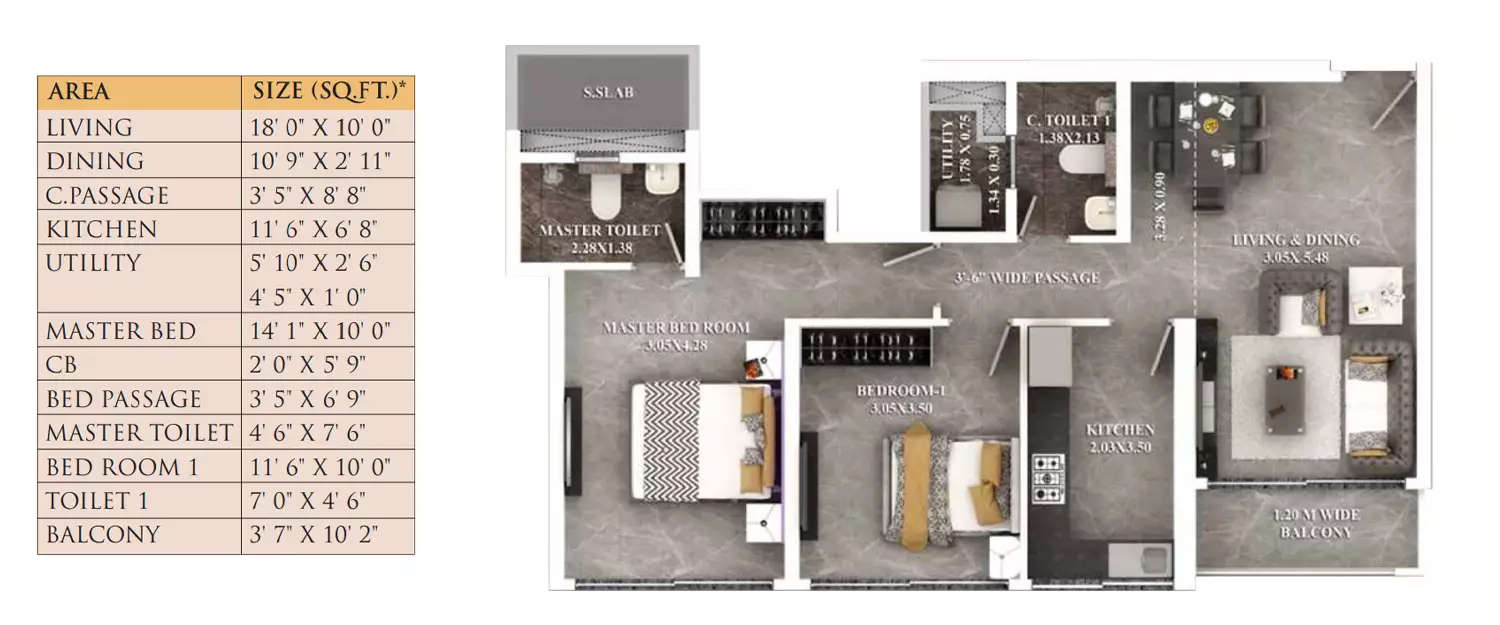 Floor plan for 2 BHK