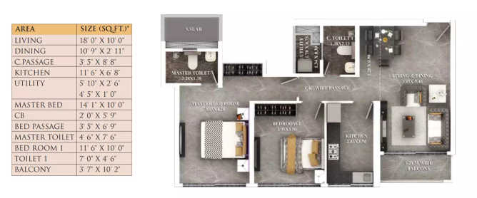 Dosti Eastern Bay Wadala - Floor plan 2 BHK 784 Sq.ft