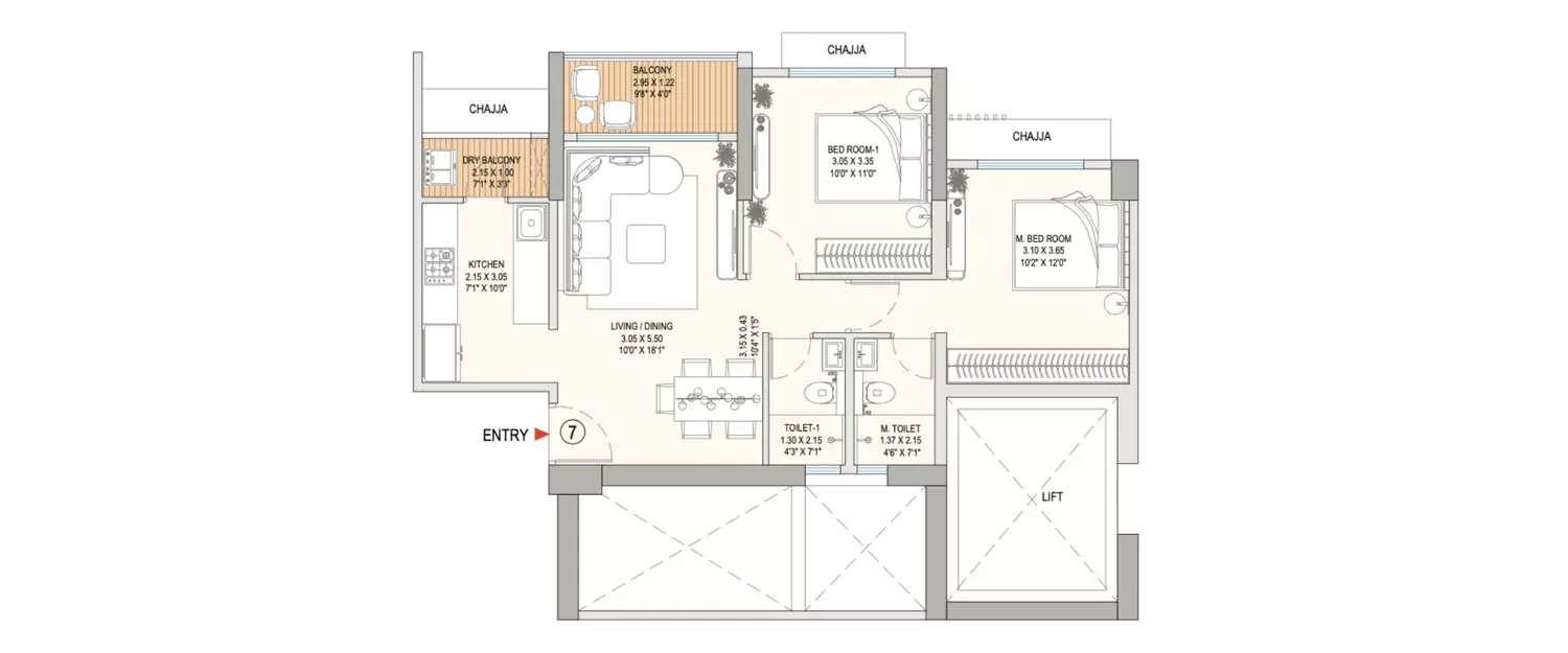 Floor plan for 2 BHK