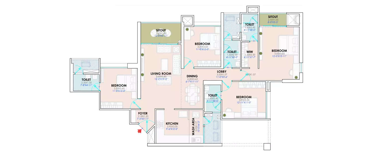 Floor plan for 4 BHK