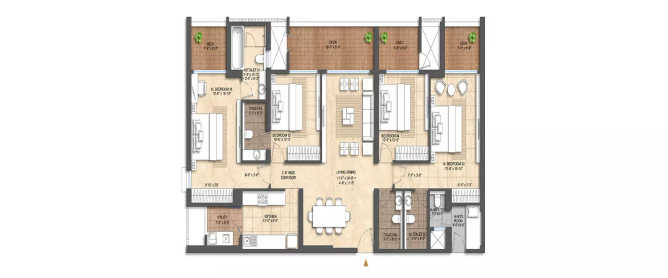 Lodha Aura Wadala - Floor plan 4 BHK 1768 Sq.ft