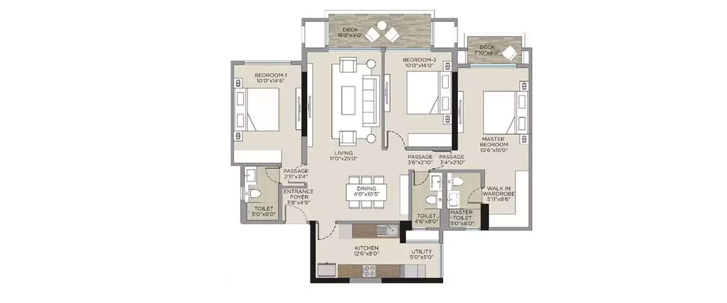 Floor plan for 3 BHK