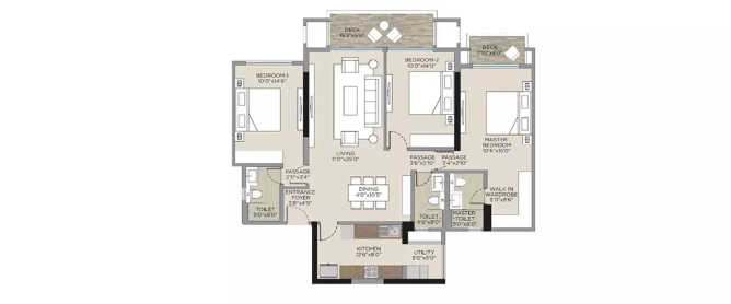 Hiranandani Gardens Powai - Floor plan 3 BHK 1452 Sq.ft