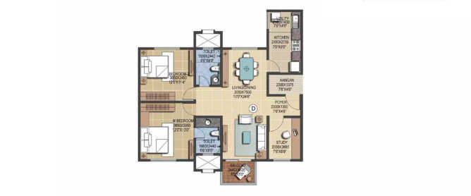Prestige Ferns Residency Haralur - Floor plan 2.5 BHK 1303 Sq.ft