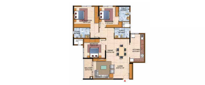 Prestige Royale Gardens Yelahanka - Floor plan 3 BHK 1705 Sq.ft