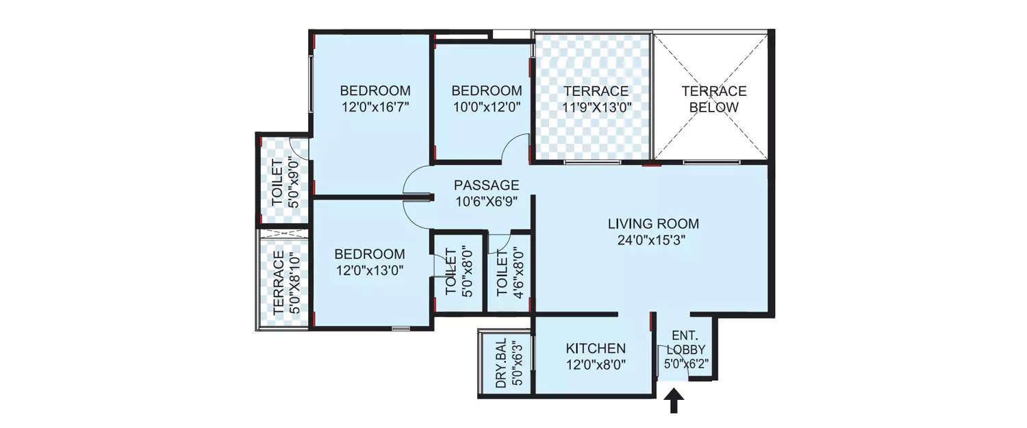 Floor plan for 3 BHK