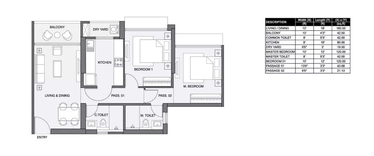 Floor plan for 2 BHK