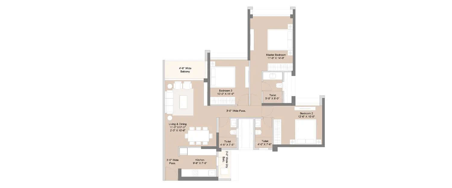 Floor plan for 3 BHK