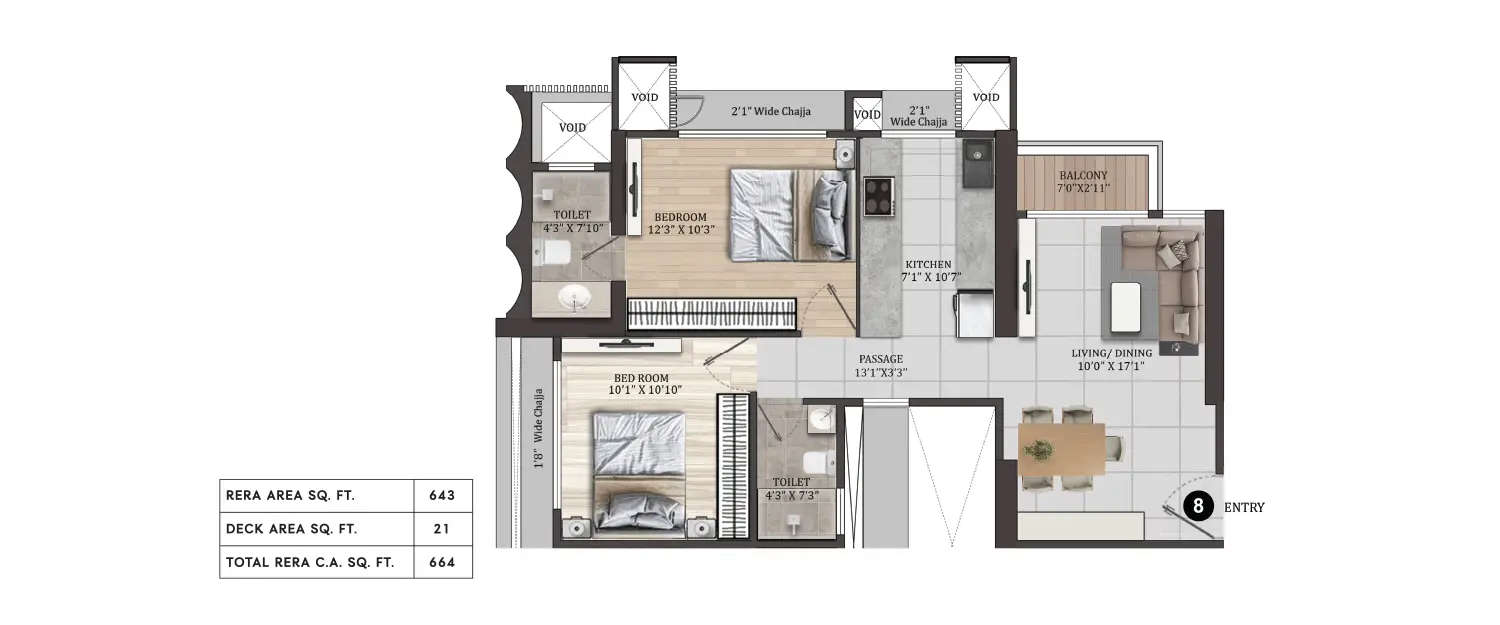 Floor plan for 2 BHK