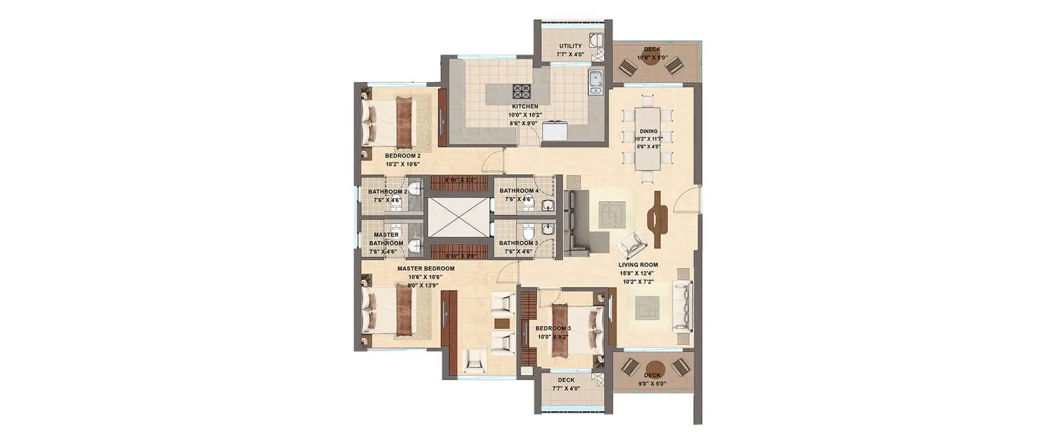 Floor plan for 3 BHK