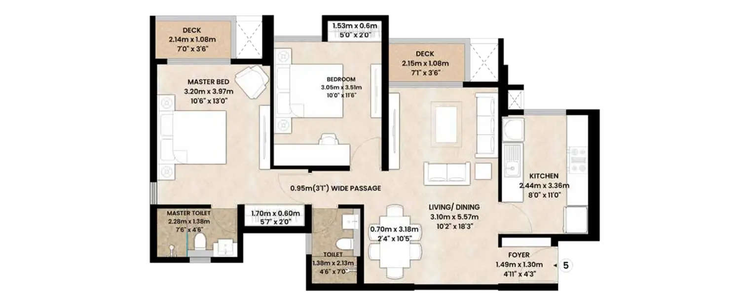Floor plan for 2 BHK
