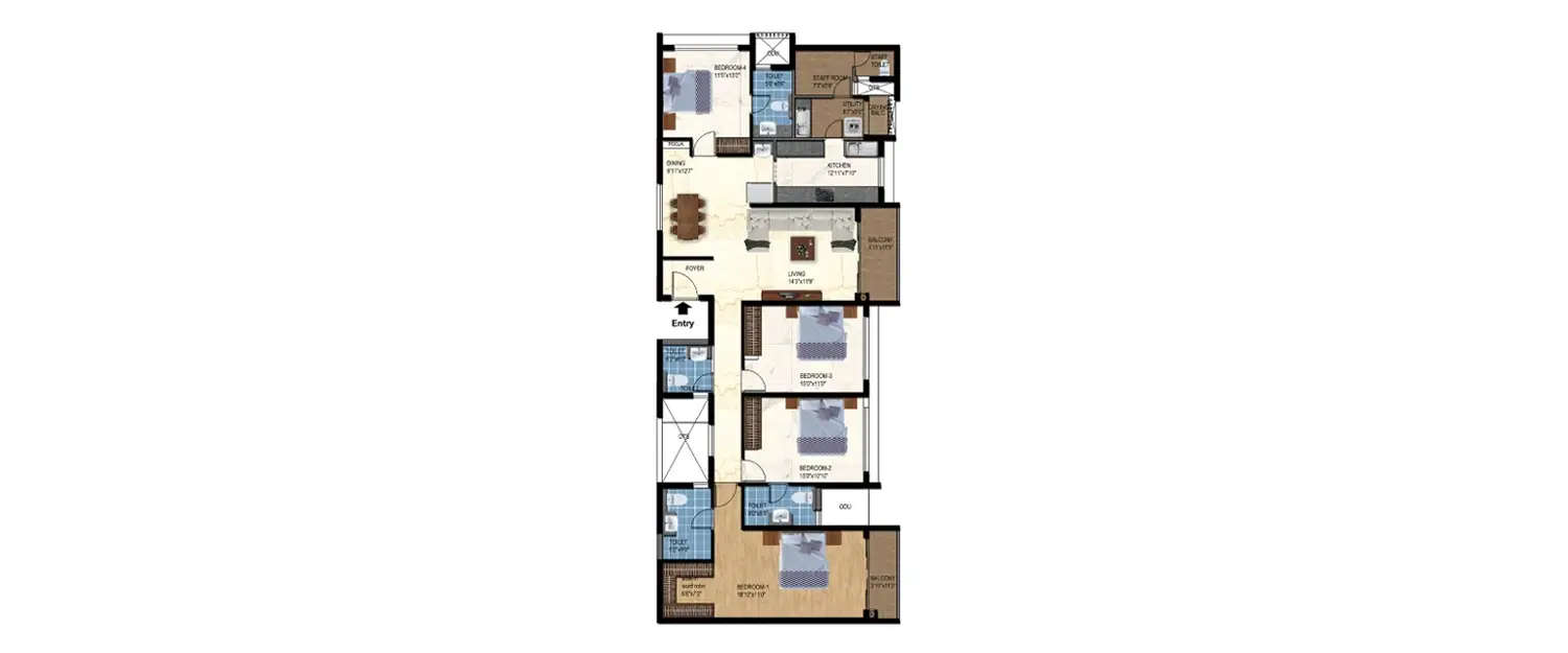 Floor plan for 4 BHK