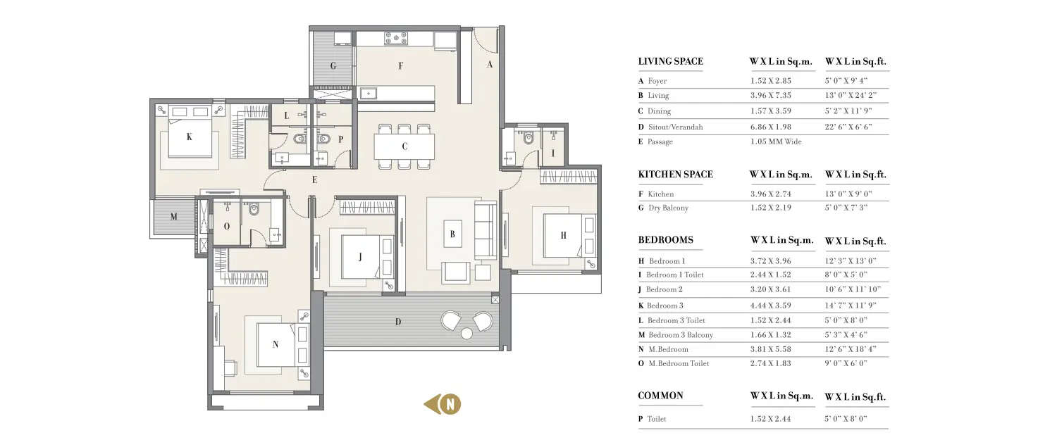 Floor plan for 4 BHK