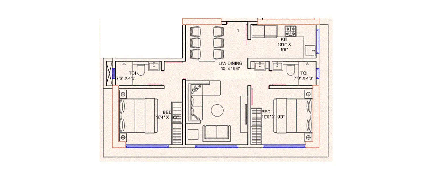 Floor plan for 2 BHK