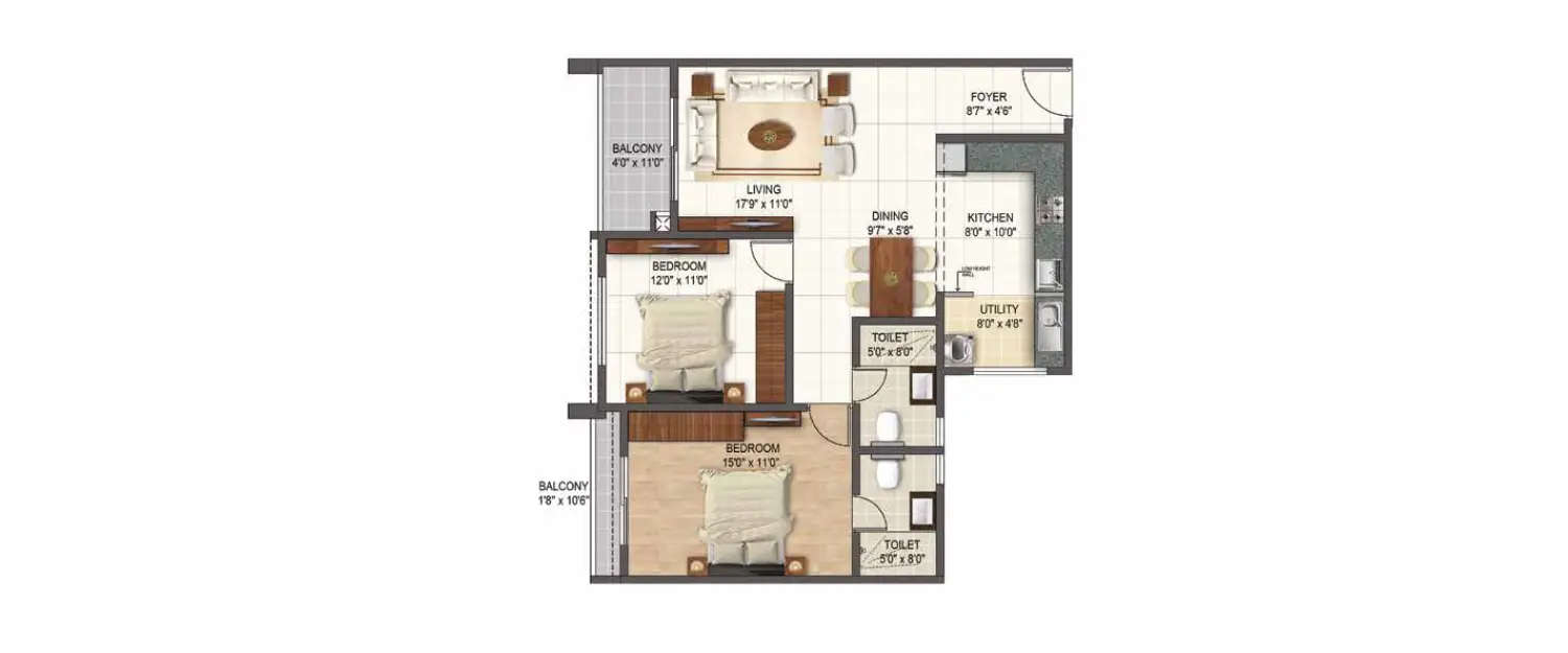 Floor plan for 2 BHK