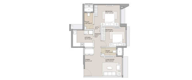 Arkade Aspire Goregaon - Floor plan 2 BHK 702 Sq.ft