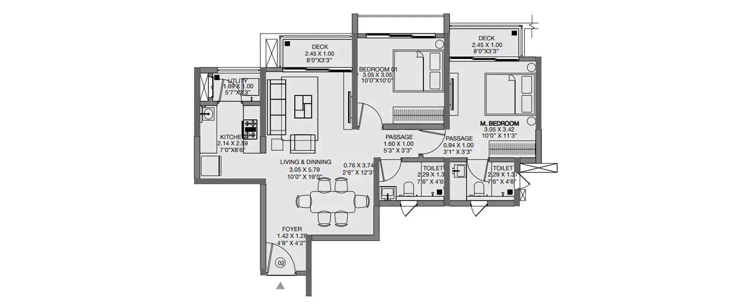 Floor plan for 2 BHK