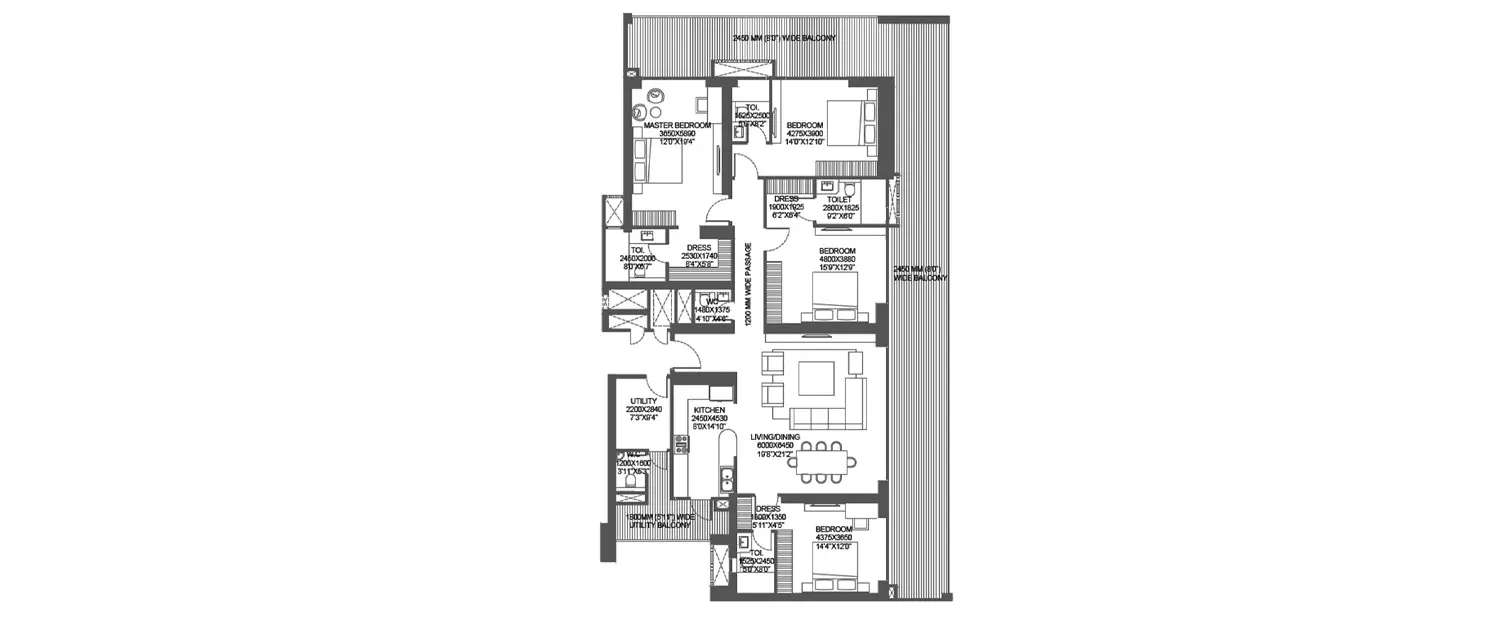 Floor plan for 4 BHK