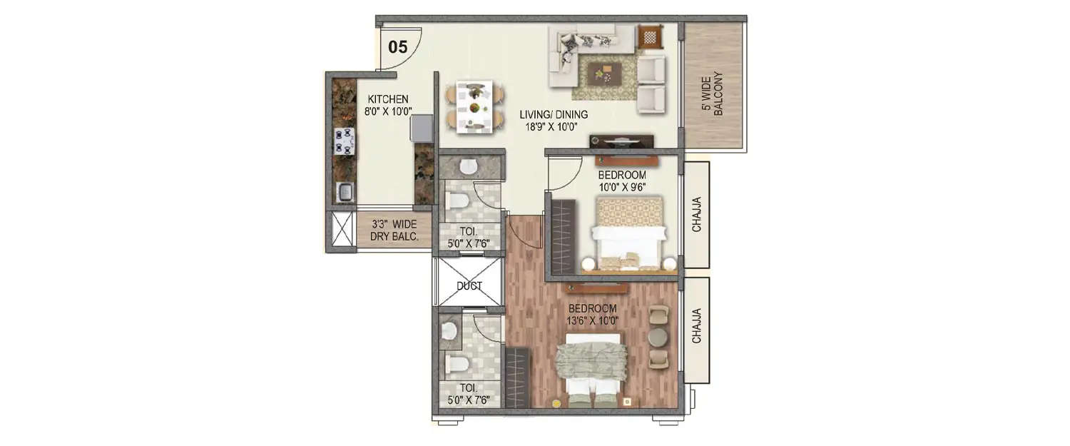 Floor plan for 2 BHK