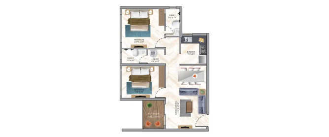 Passcode Live More Wadala - Floor plan 2 BHK 687 Sq.ft