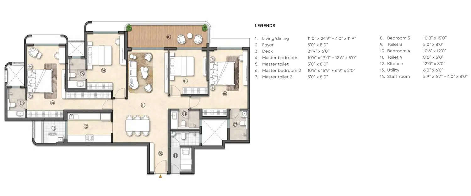 Floor plan for 4 BHK