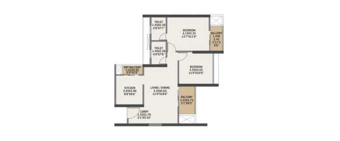 VTP Blue Waters Mahalunge - Floor plan 2 BHK 810 Sq.ft