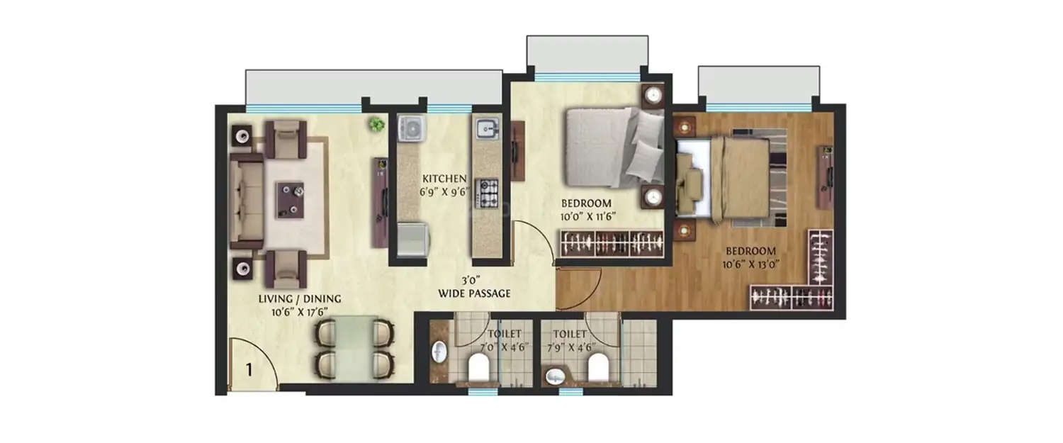 Floor plan for 2 BHK