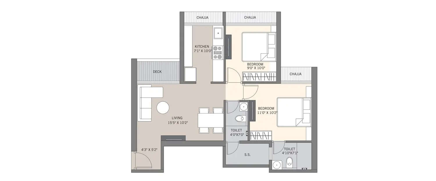 Floor plan for 2 BHK