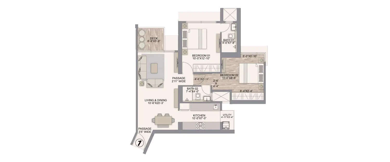 Floor plan for 2 BHK