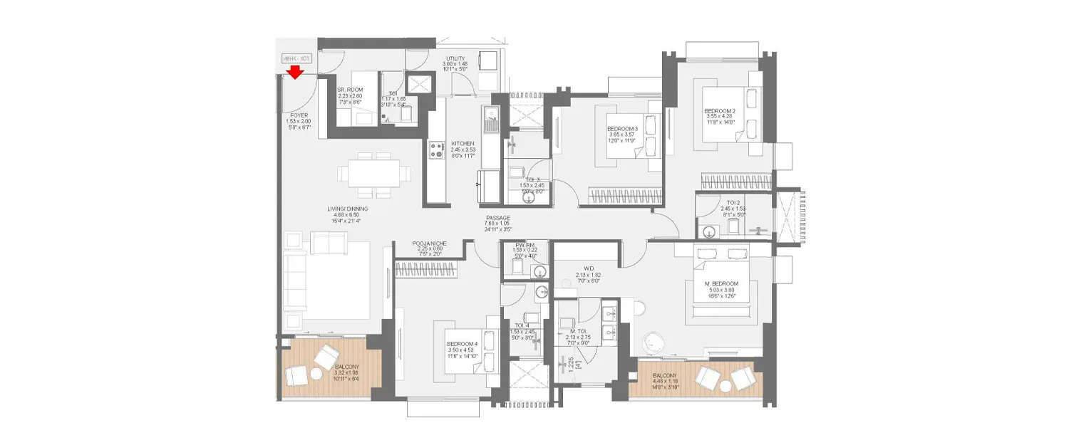 Floor plan for 4 BHK